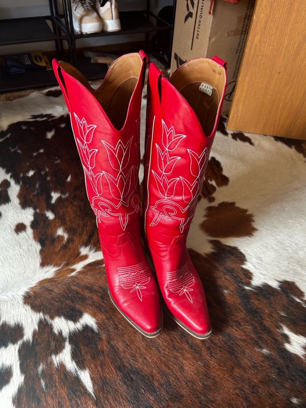 Red Women's Western Cowboy Boots - Stylish Embroidered Shaft